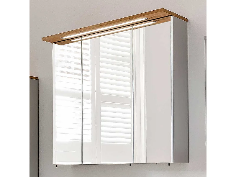 Badezimmer Spiegelschrank in Platingrau und Eichefarben LED Beleuchtung