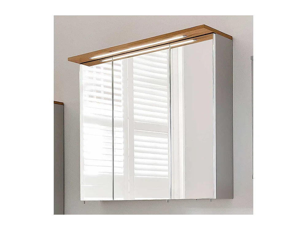 Badezimmer Spiegelschrank in Platingrau und Eichefarben LED Beleuchtung