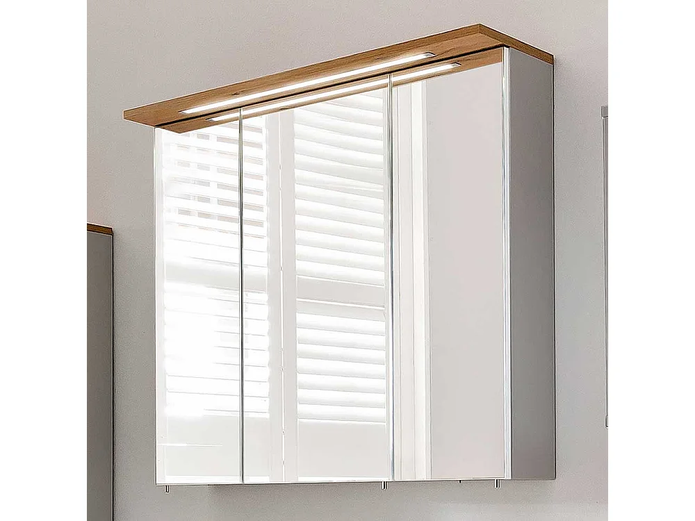 Badezimmer Spiegelschrank in Platingrau und Eichefarben LED Beleuchtung