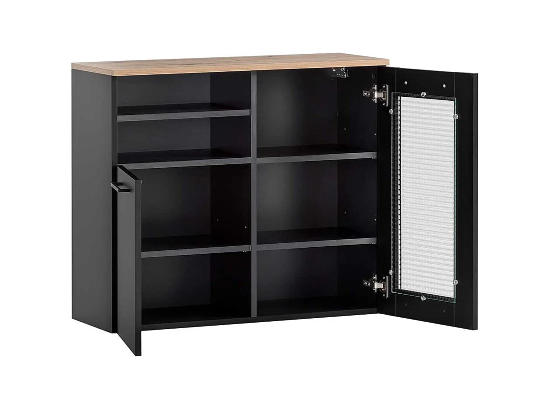 Badezimmer Hängeschrank in Schwarz mit Metallgriffen