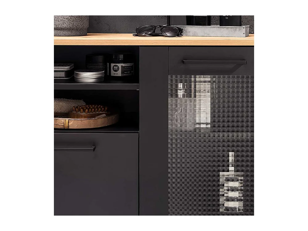 Badezimmer Hängeschrank in Schwarz mit Metallgriffen