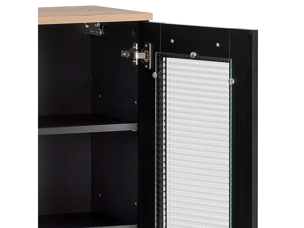 Badezimmer Hängeschrank in Schwarz mit Metallgriffen