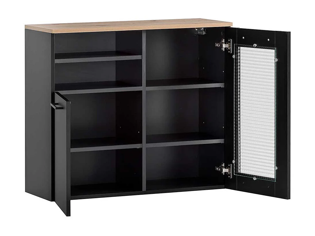 Badezimmer Hängeschrank in Schwarz mit Metallgriffen