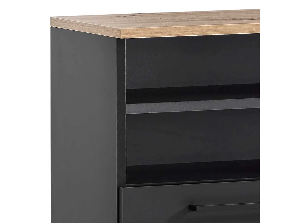 Badezimmer Hängeschrank in Schwarz mit Metallgriffen