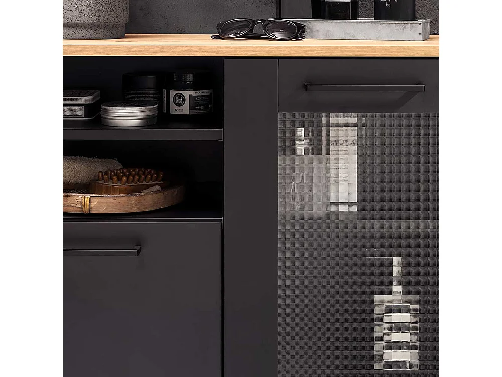 Badezimmer Hängeschrank in Schwarz mit Metallgriffen