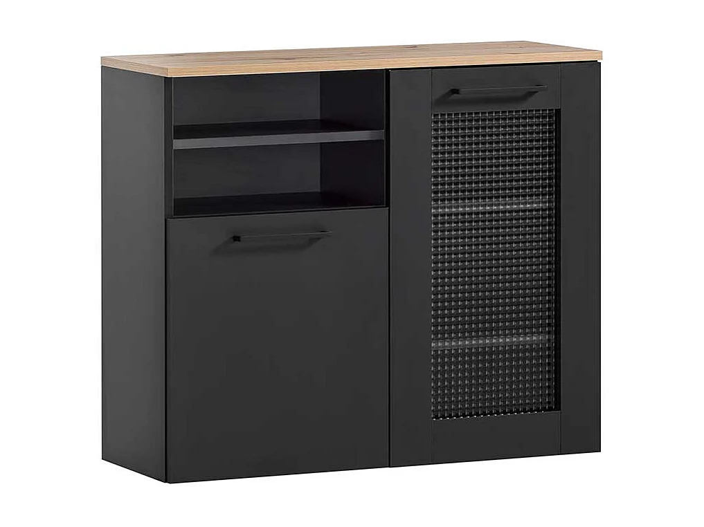 Badezimmer Hängeschrank in Schwarz mit Metallgriffen