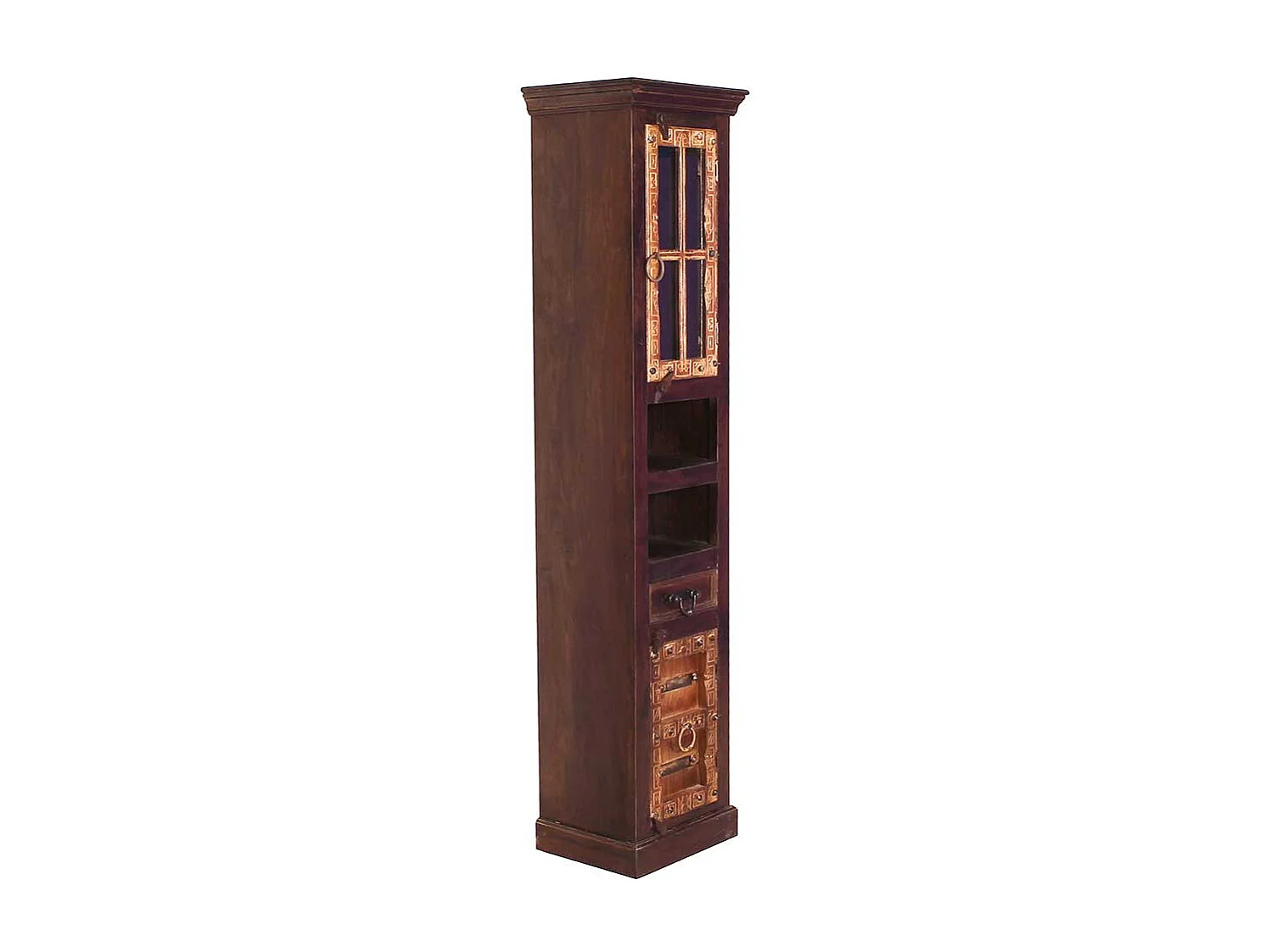 Kolonialstil Bad Hochschrank aus Teak Recyclingholz handgearbeitet