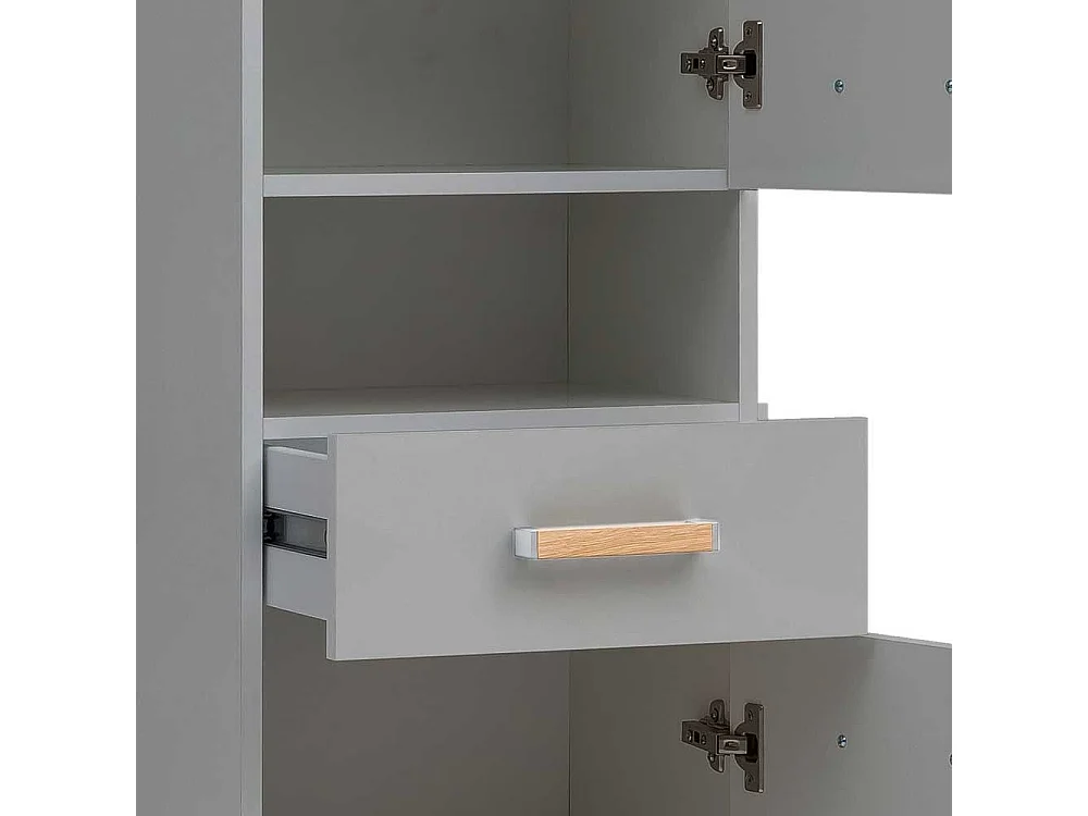 Badezimmerhochschrank in Platingrau und Eichefarben 2 Drehtüren