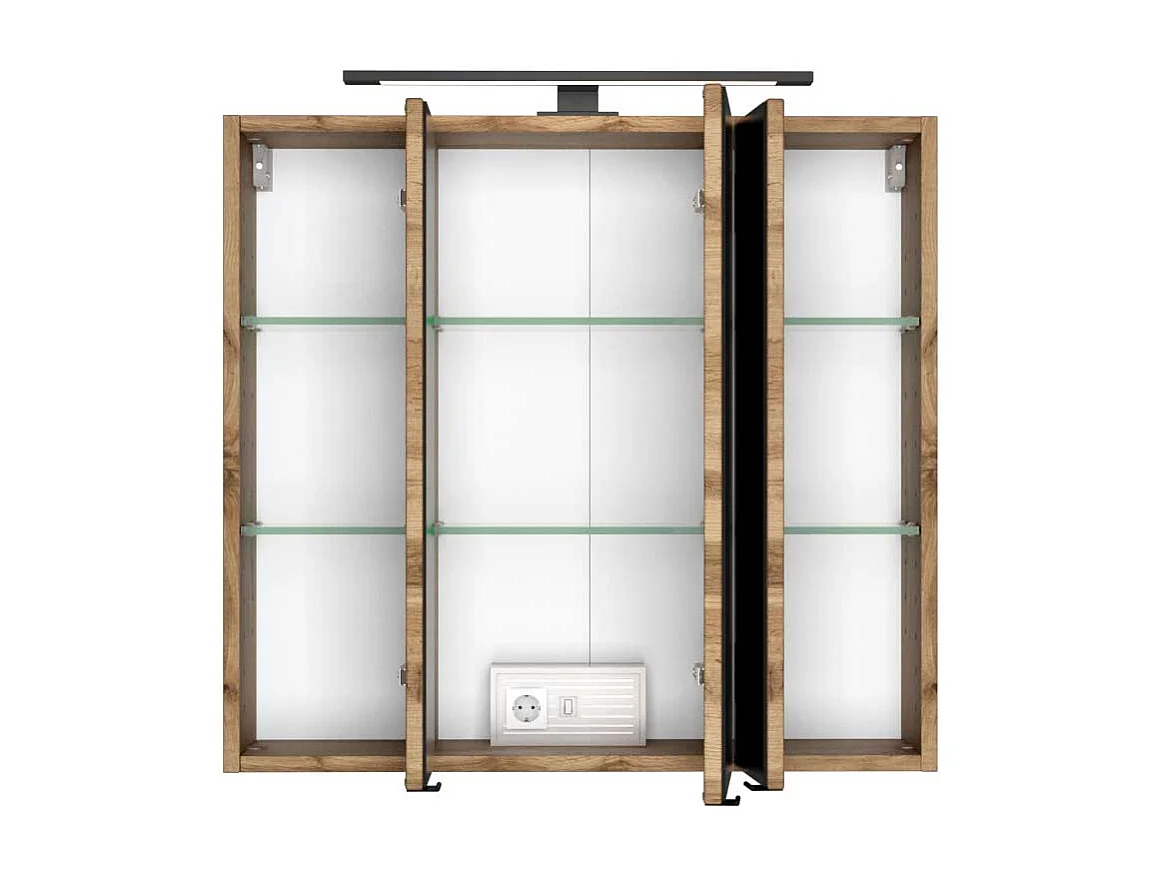 Spiegel Badschrank im Wildeiche Dekor LED Beleuchtung