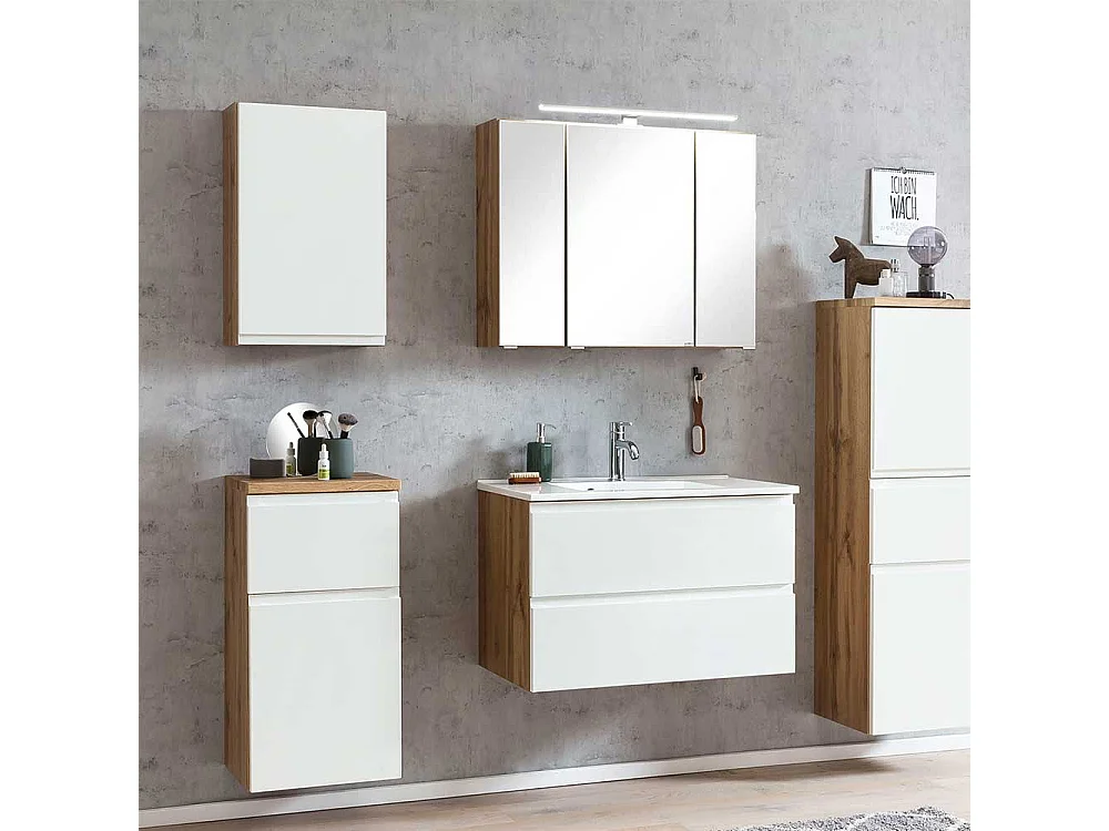 Wandschrank Badezimmer in Wildeichefarben und Weiß 64 cm hoch