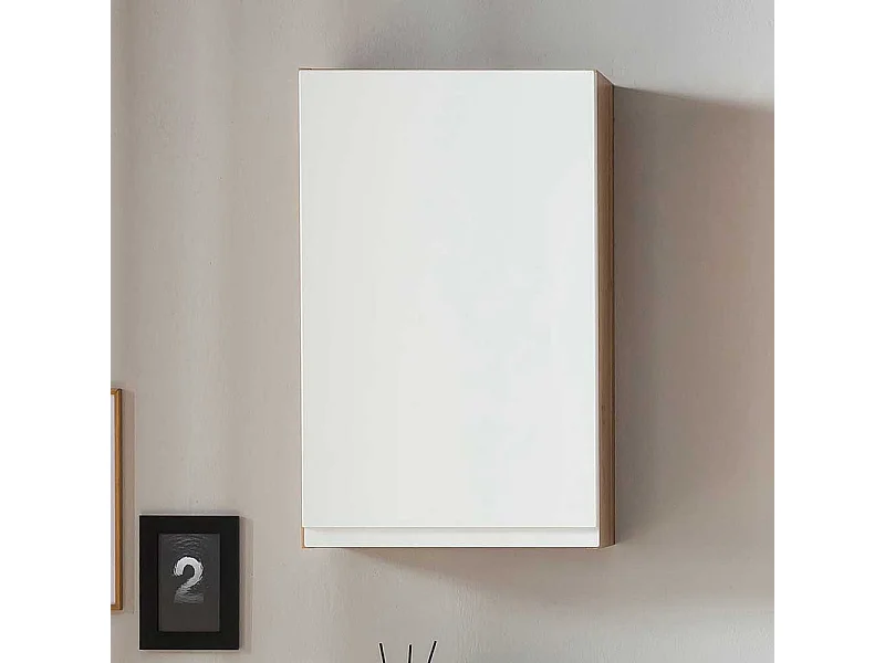 Wandschrank Badezimmer in Wildeichefarben und Weiß 64 cm hoch