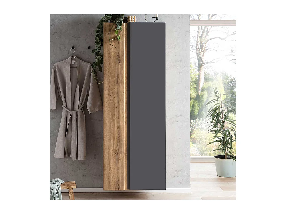 Hochschrank für Badezimmer in Wildeichefarben Dunkelgrau