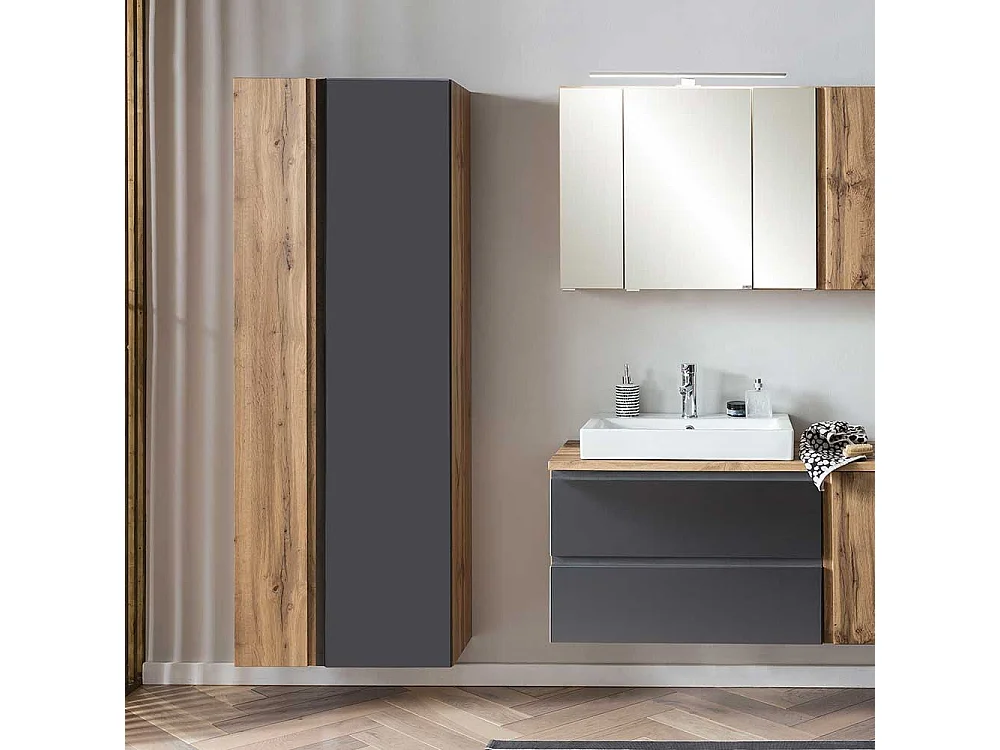 Hochschrank für Badezimmer in Wildeichefarben Dunkelgrau