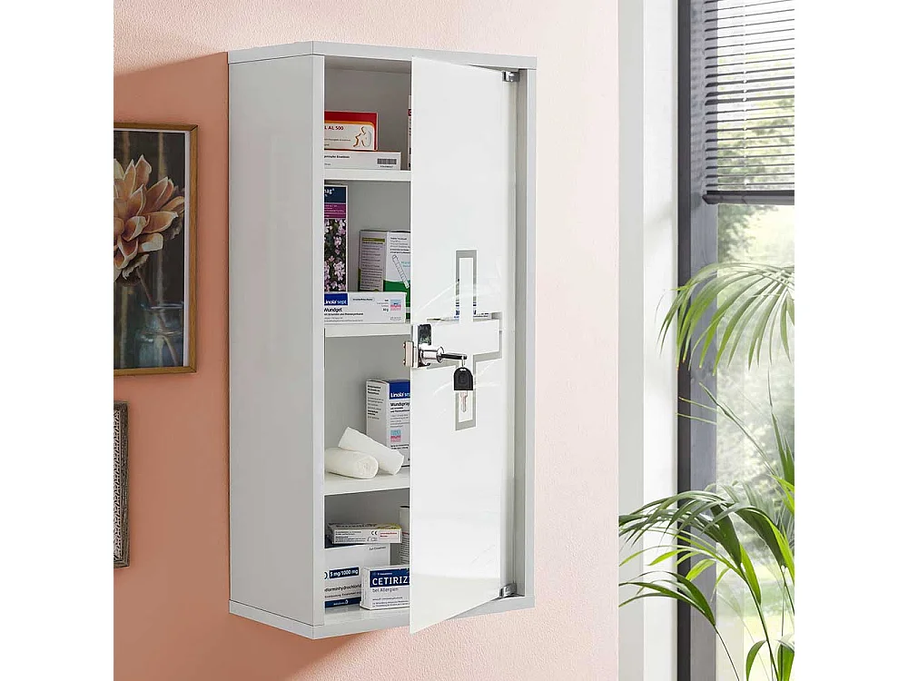 Medizinschrank abschließbar in Weiß Glastür