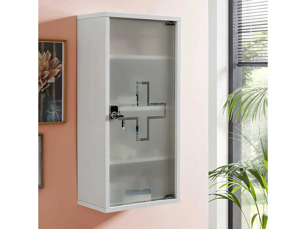 Medizinschrank abschließbar in Weiß Glastür