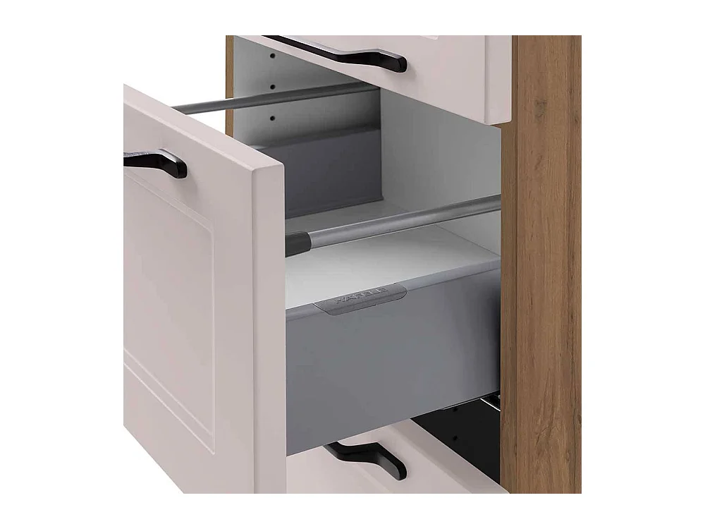 Badschrank Badhochschrank mit Holzwerkstoff Oberfläche und Metallgriffen