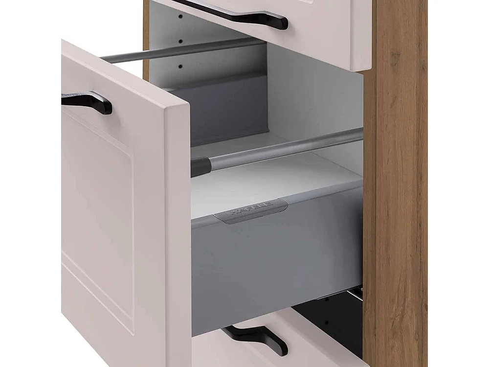 Badschrank Badhochschrank mit Holzwerkstoff Oberfläche und Metallgriffen
