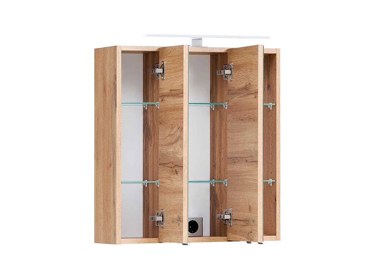 3 D Badezimmer Spiegelschrank Wildeiche Optik Korpus drei Türen