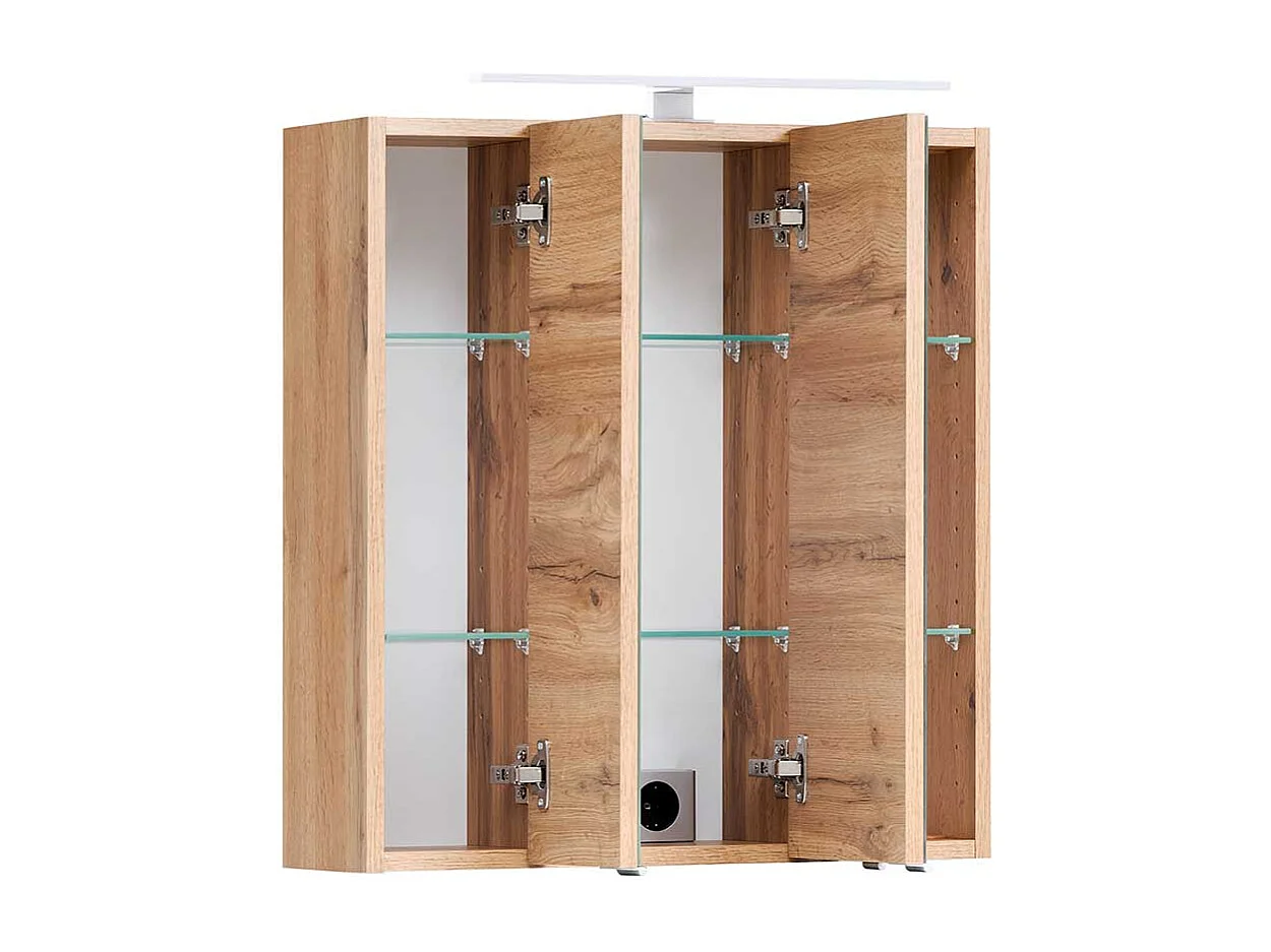 3 D Badezimmer Spiegelschrank Wildeiche Optik Korpus drei Türen