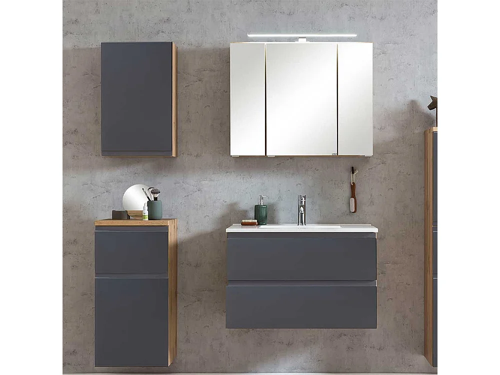 Badezimmer Schrank hängend in Wildeichefarben Dunkelgrau