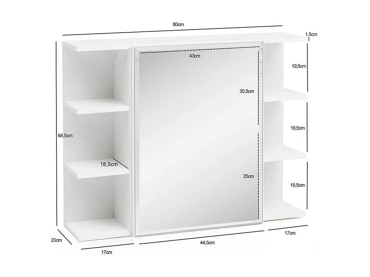 Weißer Spiegelschrank 80 cm breit 1-türig