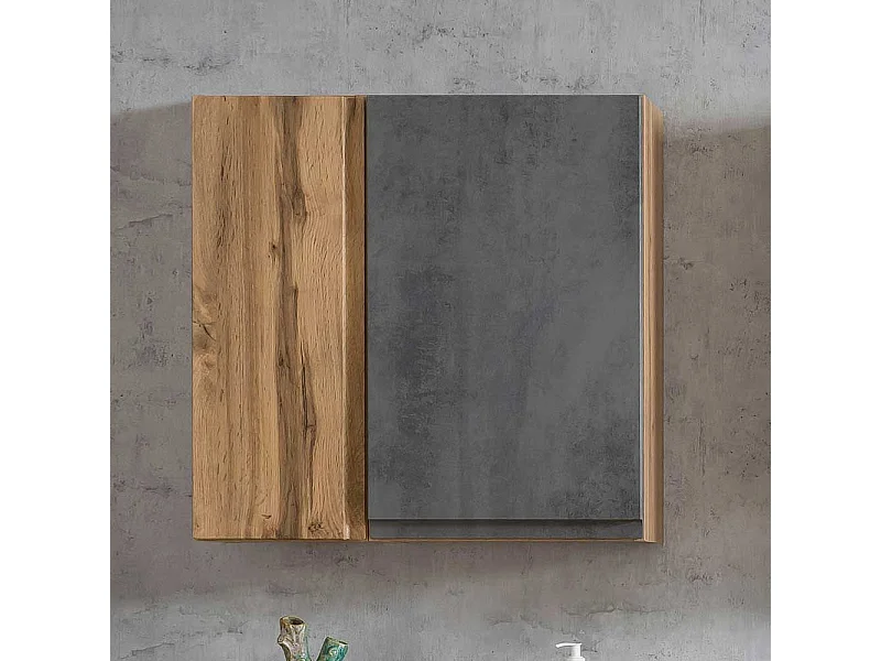 Badezimmer Hängeschrank in Wildeichefarben & Beton Grau Made in Germany