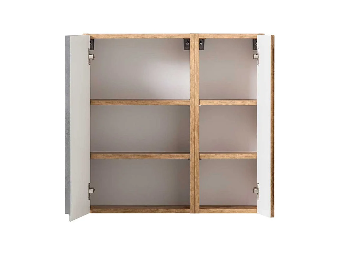 Badezimmer Hängeschrank in Wildeichefarben & Beton Grau Made in Germany