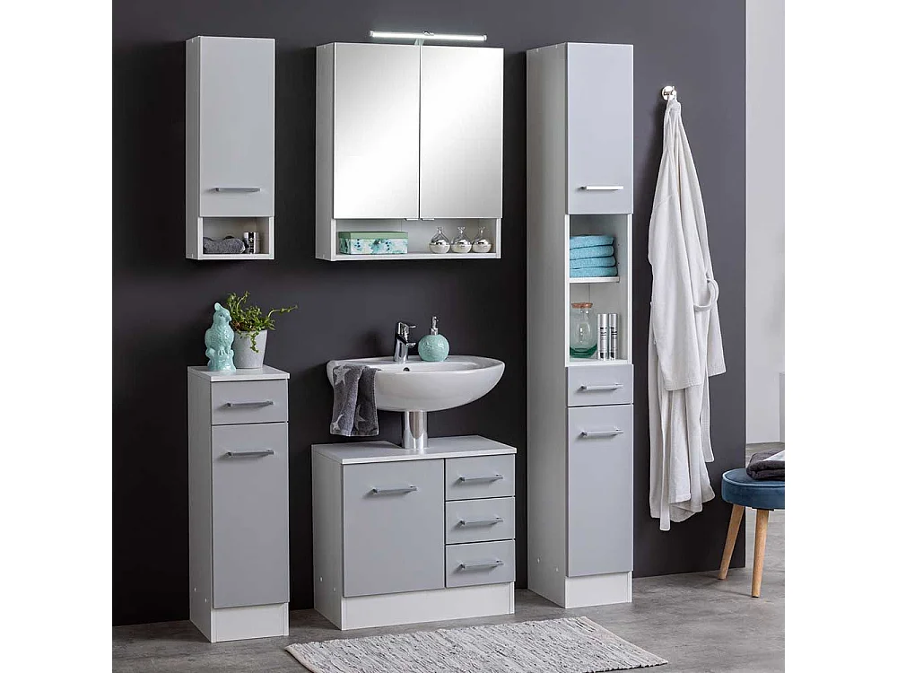 Bad Hängeschrank in Hellgrau und Weiß 25 cm breit