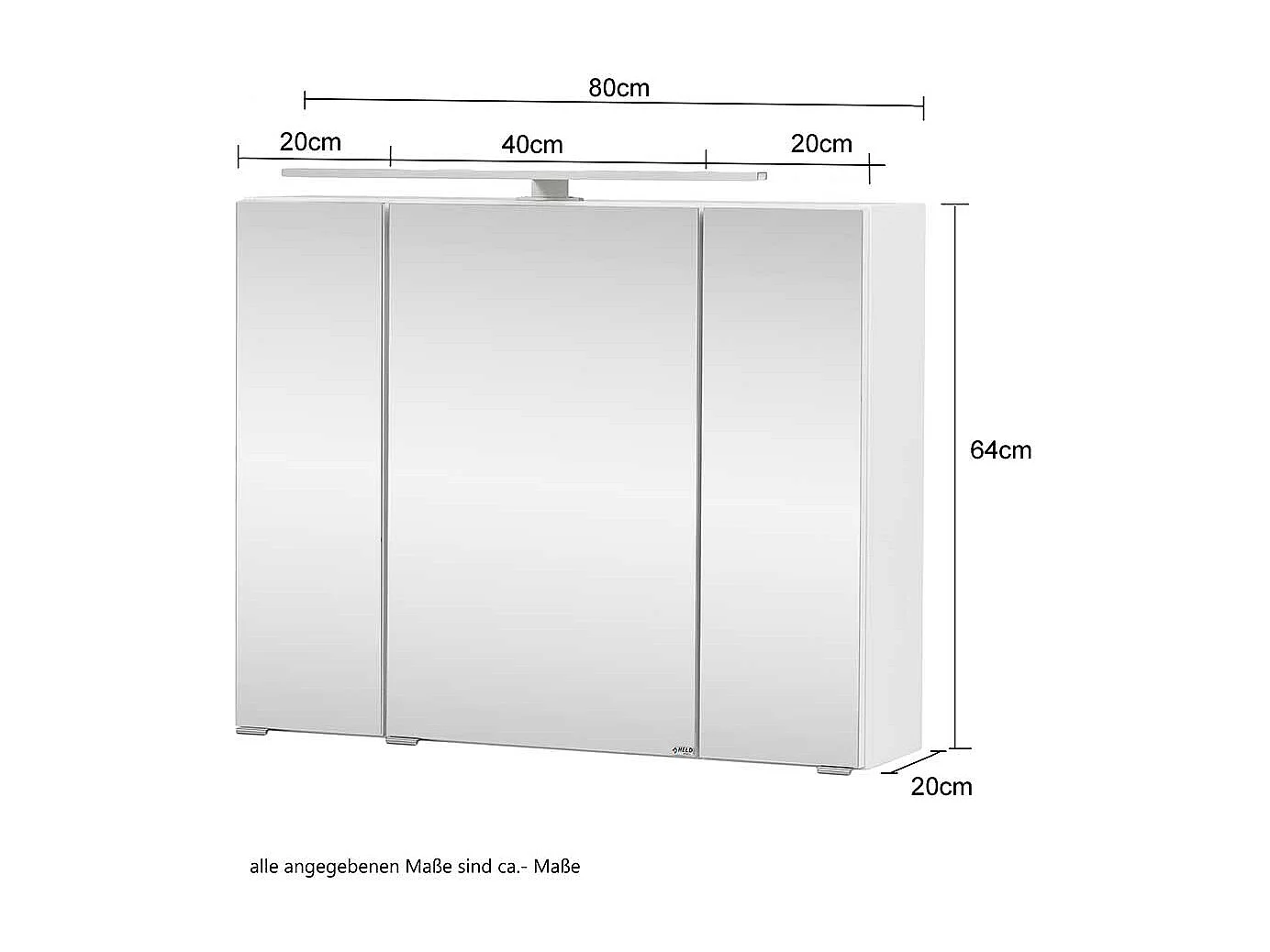 Lichtspiegelschrank in Eiche Grau 80 cm breit