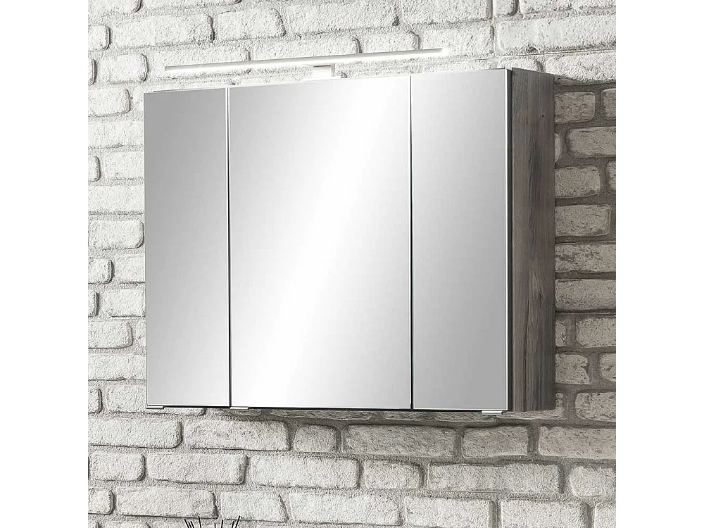 Lichtspiegelschrank in Eiche Grau 80 cm breit