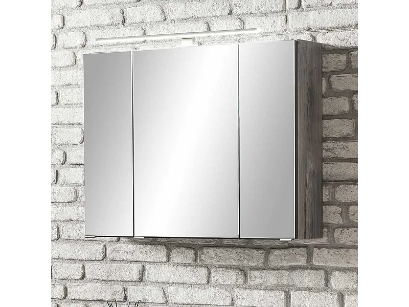 Lichtspiegelschrank in Eiche Grau 80 cm breit