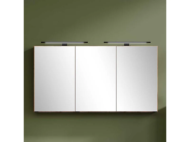 Spiegel Badezimmerschrank in Wildeichefarben drei Drehtüren