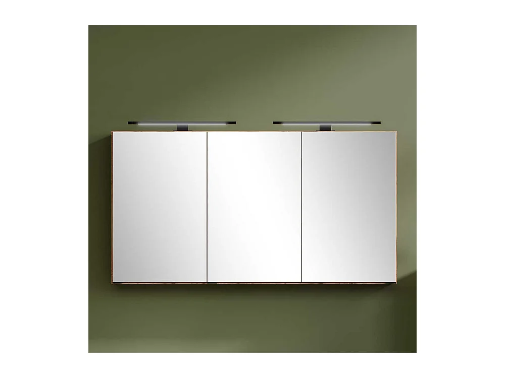 Spiegel Badezimmerschrank in Wildeichefarben drei Drehtüren
