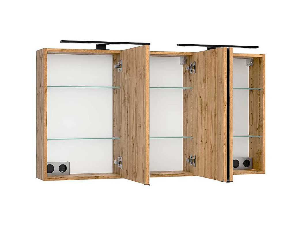 Spiegel Badezimmerschrank in Wildeichefarben drei Drehtüren