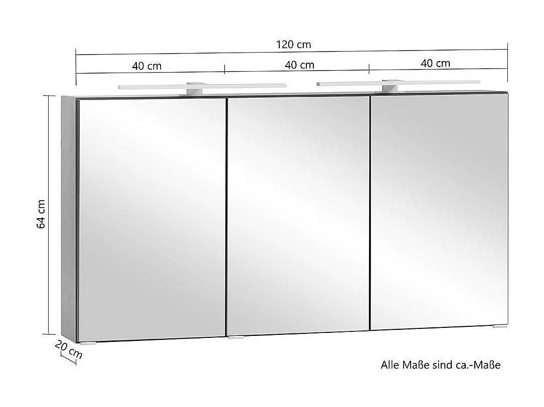Spiegel Badezimmerschrank in Wildeichefarben drei Drehtüren