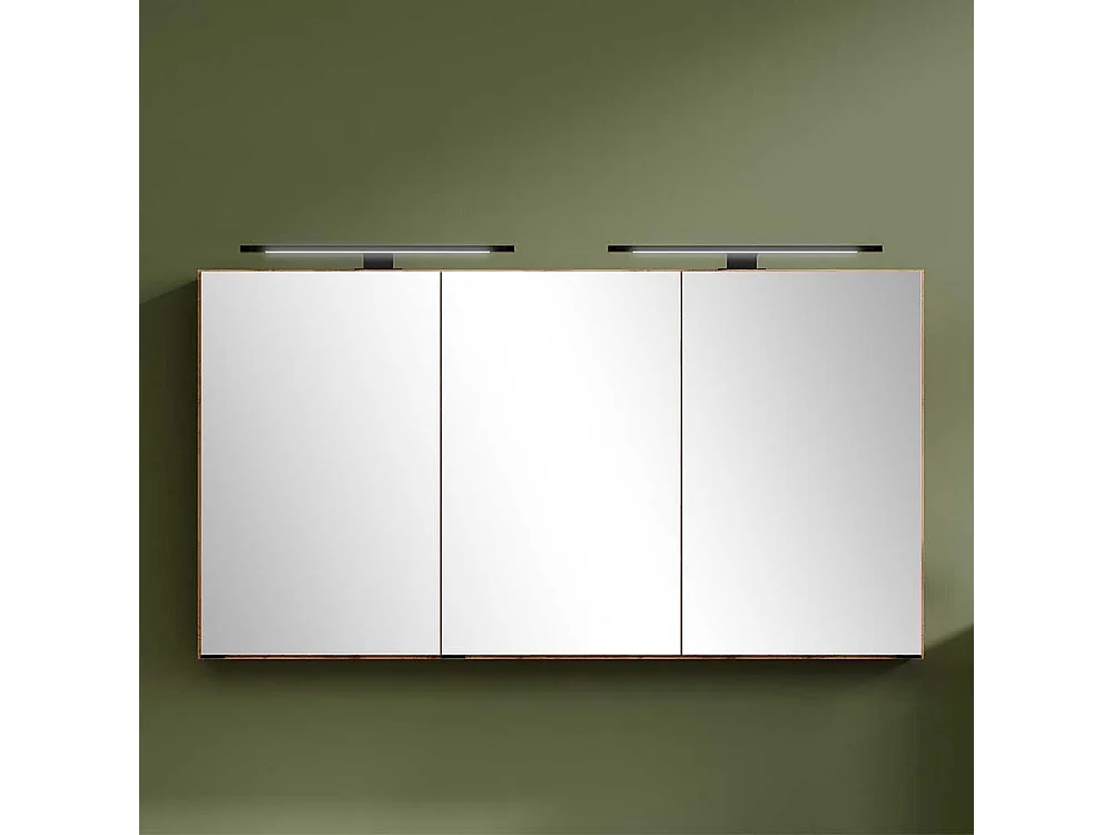 Spiegel Badezimmerschrank in Wildeichefarben drei Drehtüren