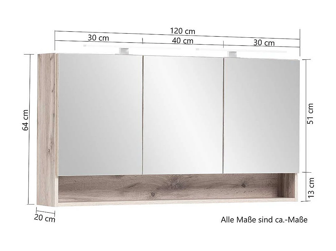 Großer Spiegelschrank mit LED Beleuchtung 120 cm breit