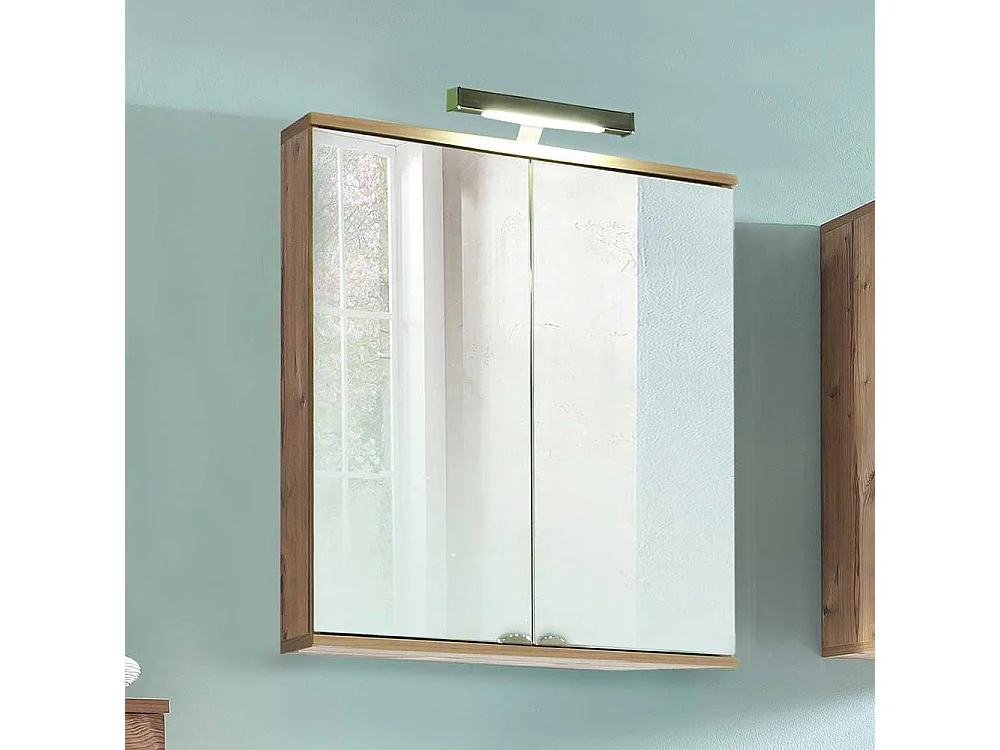 Spiegel Badschrank im Dekor Fichte Grau LED Beleuchtung