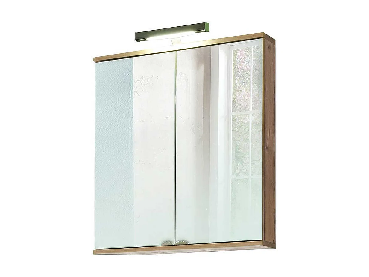 Spiegel Badschrank im Dekor Fichte Grau LED Beleuchtung