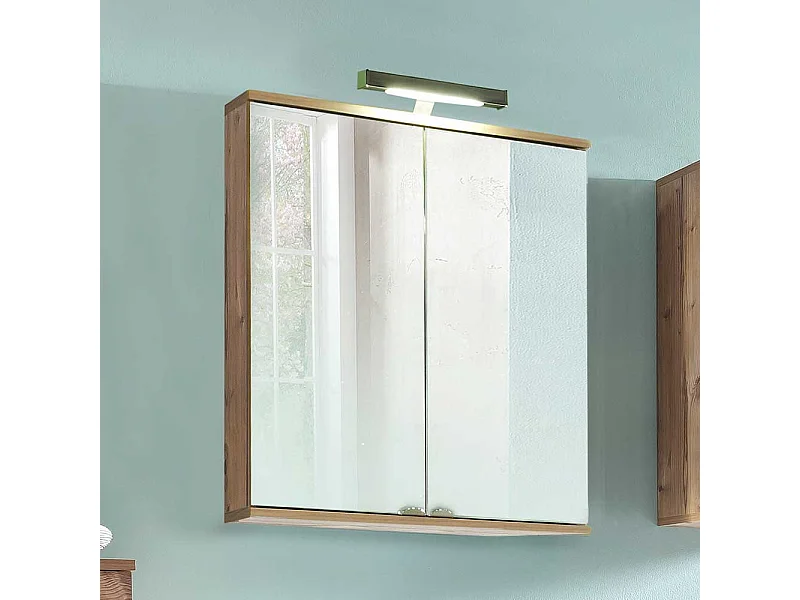 Spiegel Badschrank im Dekor Fichte Grau LED Beleuchtung