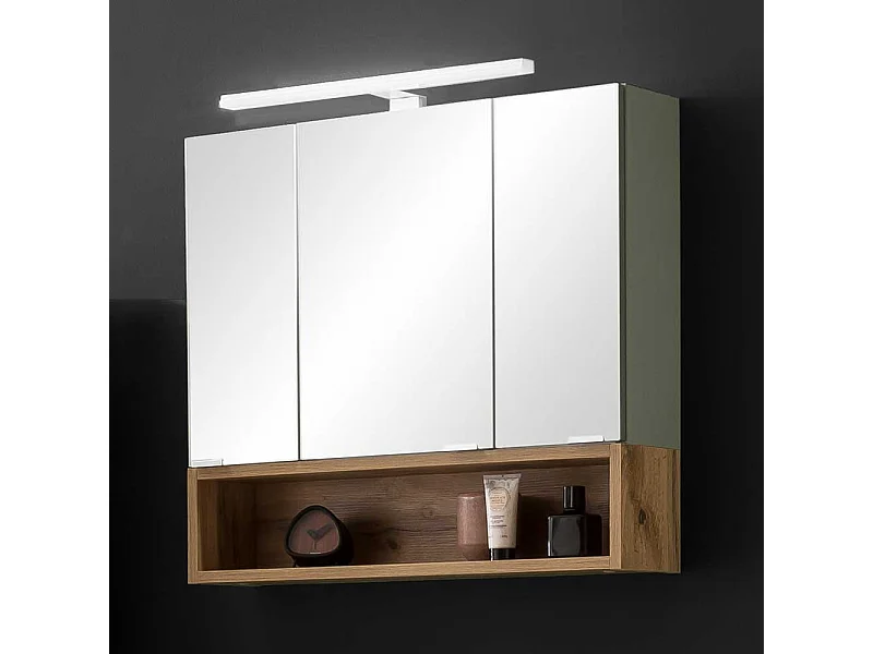 Badezimmerspiegelschrank in Graugrün Eichefarben