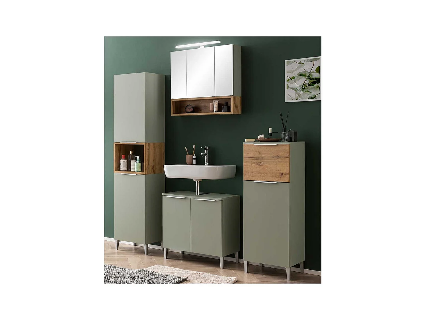 Badezimmerspiegelschrank in Graugrün Eichefarben