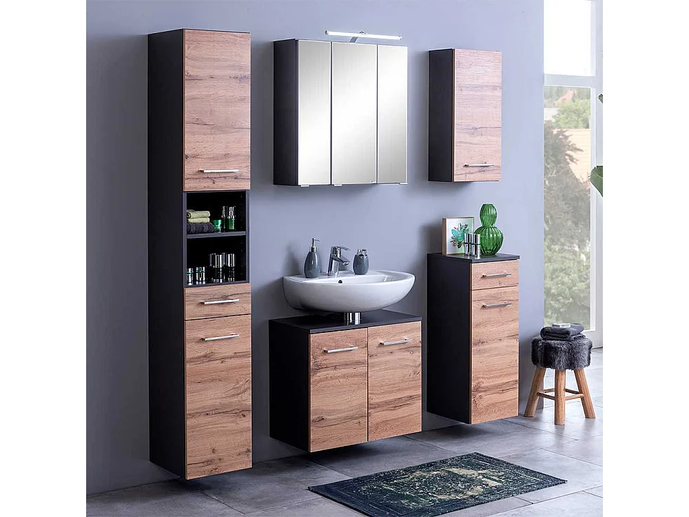 Spiegel Badschrank in Dunkelgrau 60 cm breit