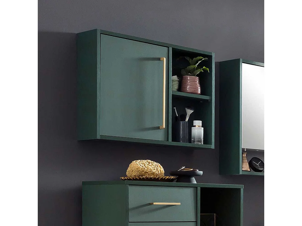 Badezimmerschrank hängend in Dunkelgrün Goldfarben