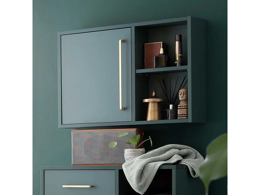 Badezimmerschrank hängend in Dunkelgrün Goldfarben