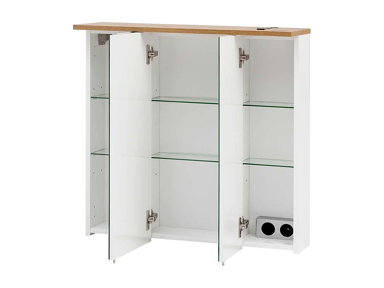 Spiegelschrank in Weiß und Eiche LED Beleuchtung