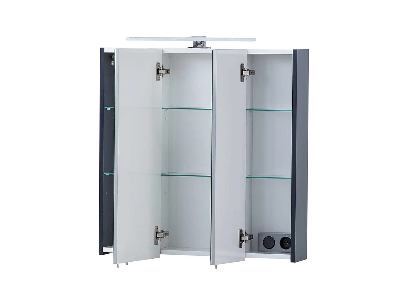 Badschrank Spiegel in Dunkelblau Aufsatz LED Beleuchtung