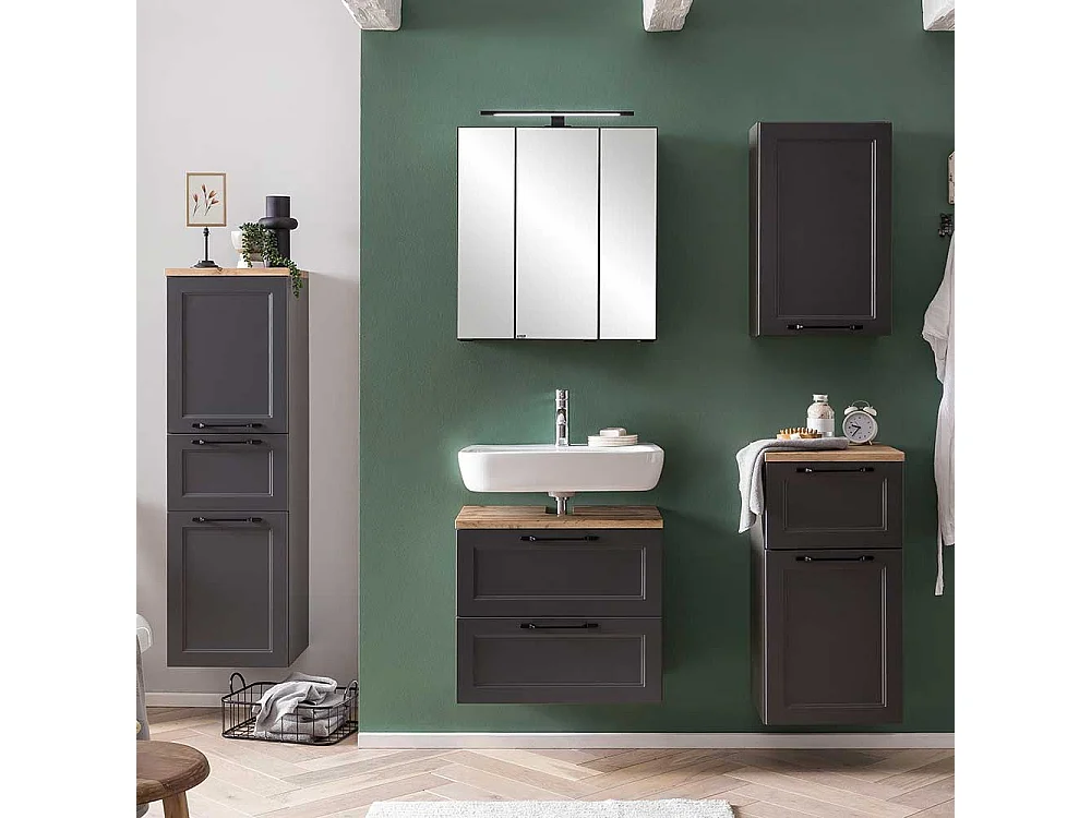 Hängeschrank Badezimmerschrank in Dunkelgrau mit Drehtür