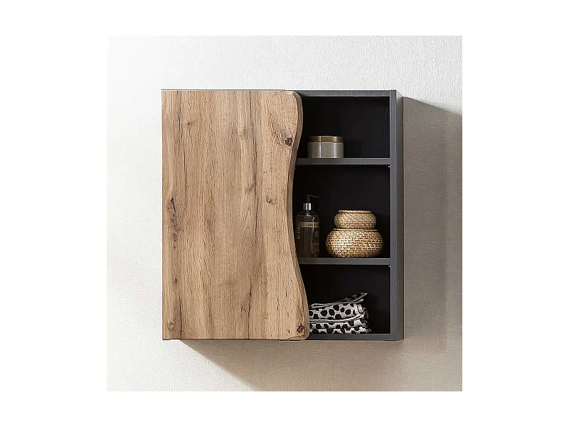 Bad Wandschrank in Wildeichefarben und Dunkelgrau Landhausstil