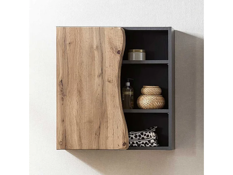 Bad Wandschrank in Wildeichefarben und Dunkelgrau Landhausstil